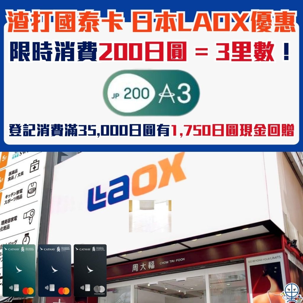 渣打國泰Mastercard日本LAOX優惠