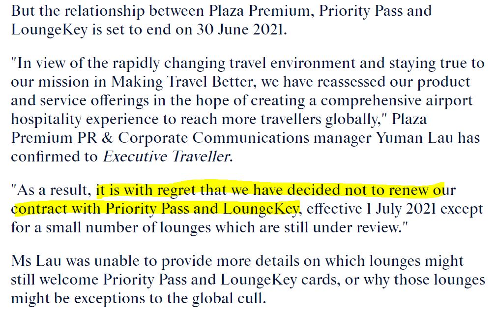 【環亞機場貴賓室】Priority Pass及LoungeKey將於6月30日終止與Plaza Premium Lounge合作 plaza premium lounge取消priority pass lounge key合作 6月30日