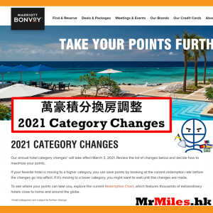 萬豪會員積分房2021！3月起實施新積分級別Marriott category change 2021