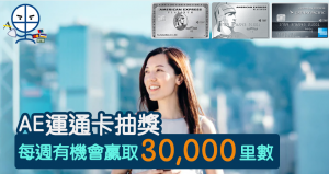 【AE抽獎】AmexBacksHK 美國運通信用卡每週大抽獎 簽賬滿HK$200就有一次抽獎機會贏取30,000亞洲萬里通