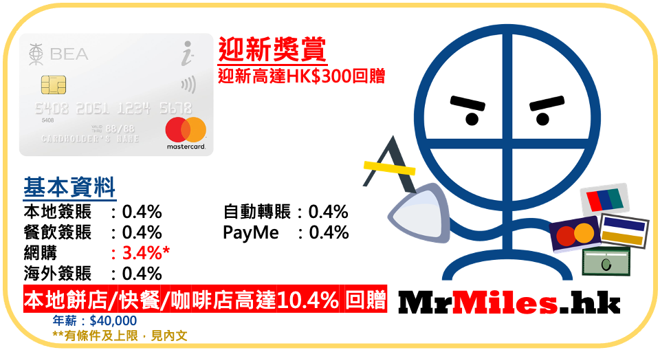 東亞銀行i-Titanium卡 迎新簽賬滿指定金額享HK500現金回贈 網購3.4%現金回贈