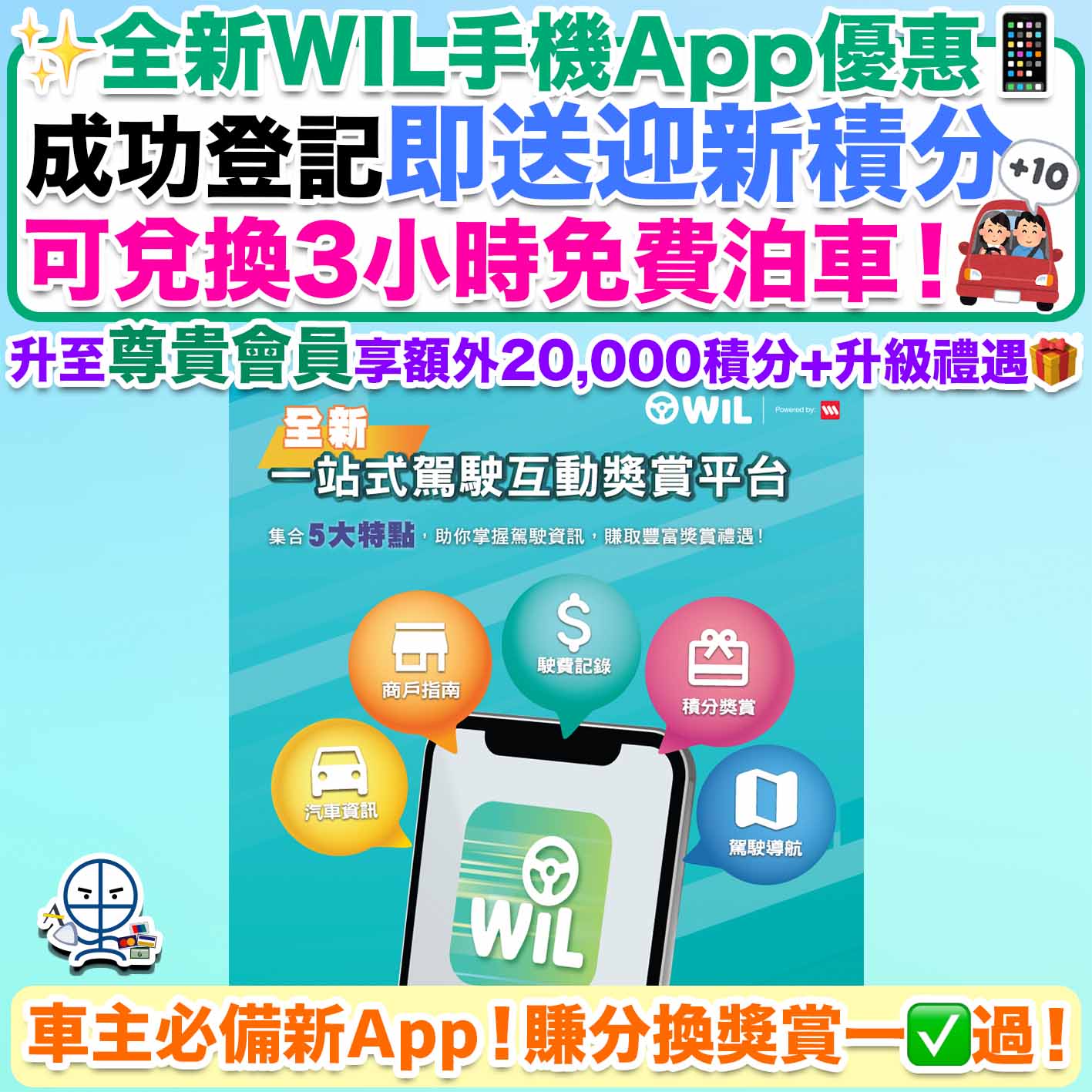 WIL手機應用程式優惠-車主必備-汽車app-泊車、汽油、汽車美容及維修折扣優惠-免費登記-威信集團旗下 Let’s Go Limited-WIL 積分-豐富獎賞禮遇