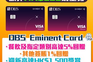 DBS Eminent信用卡有新玩法！經里先生限時額外HK$500禮品 迎新合共高達HK$2,000回贈 食飯必備卡! 食肆/健身/運動服飾高達5%回贈!