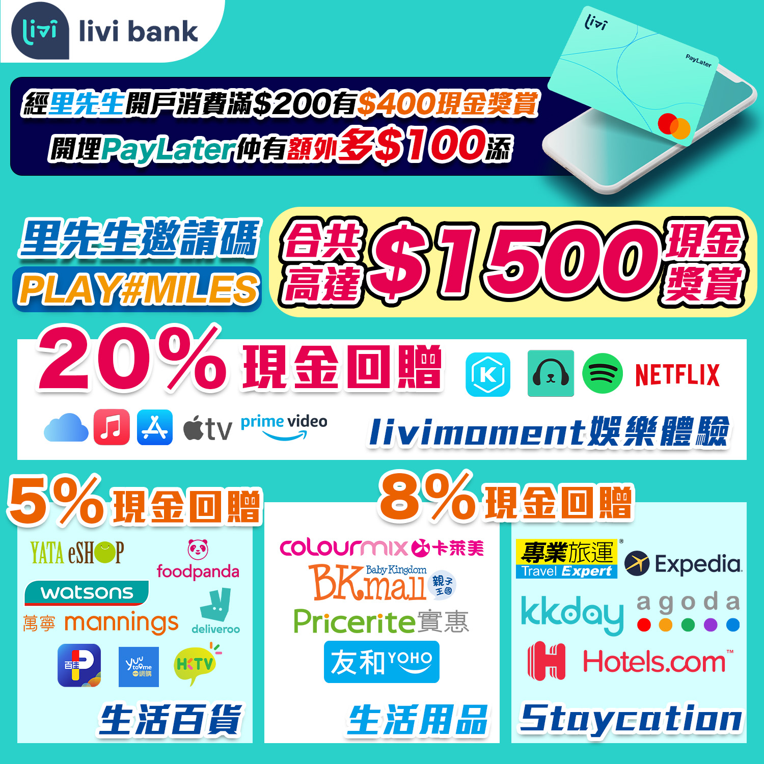 【livi Debit Mastercard優惠】買OpenRice外賣自取滿HK$80即減HK$20🤩仲有3%現金回贈*！內文仲有OpenRice優惠碼！