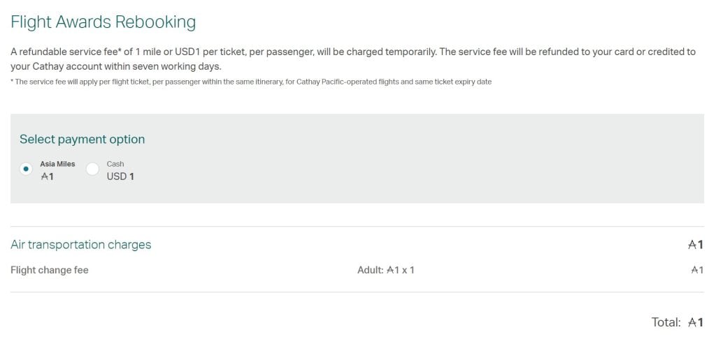 Asia Miles改機票：退票/改時間/更改航點及重新訂票手續費及方法(包括退稅及燃油附加費)