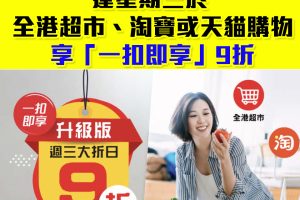 【DBS週三大折日】DBS COMPASS VISA週三於全港超市、淘寶或天貓購物一扣即享9折