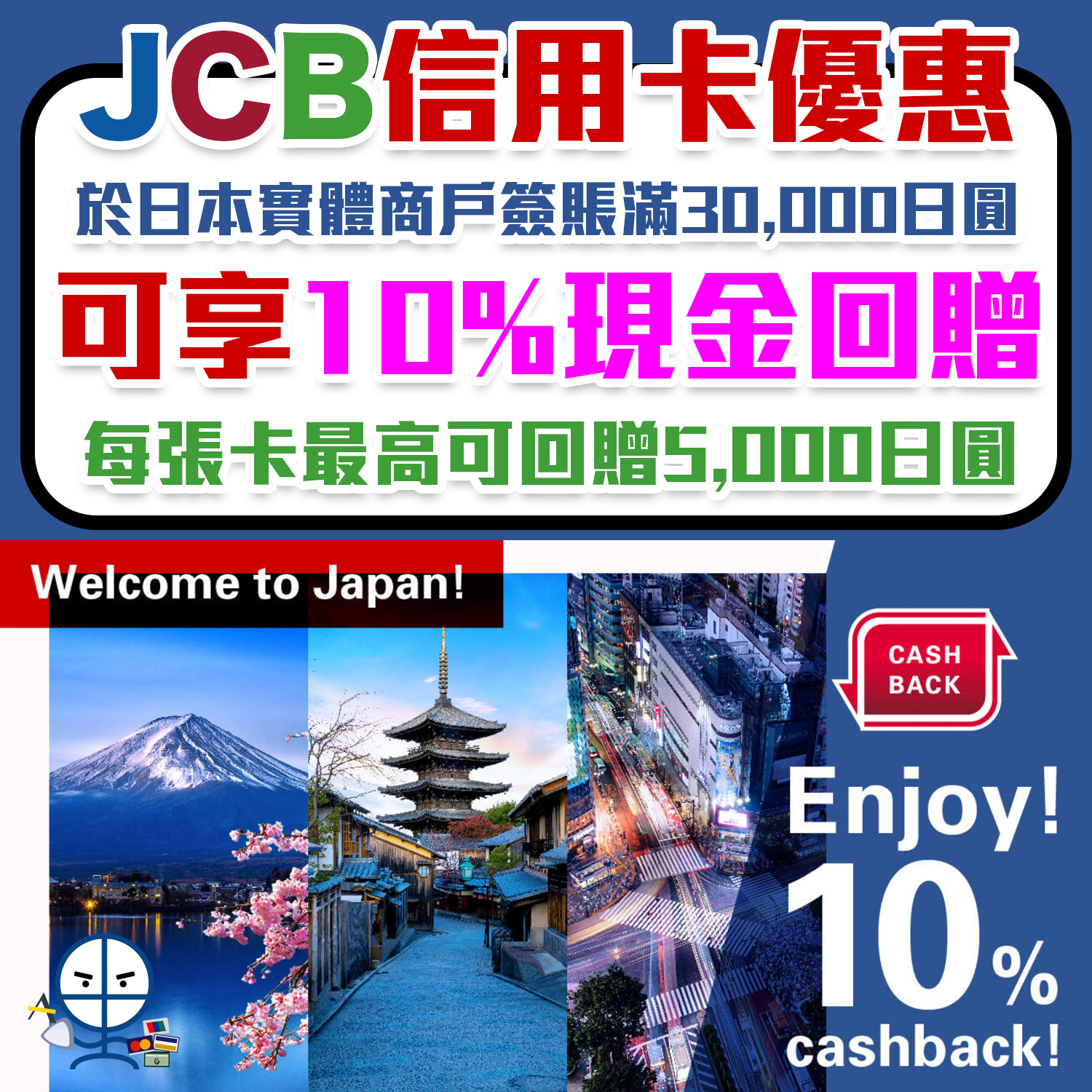 JCB信用卡日本簽賬優惠】憑JCB信用卡於日本實體商戶簽賬滿30,000日圓，可享10%現金回贈| 里先生Mr. Miles