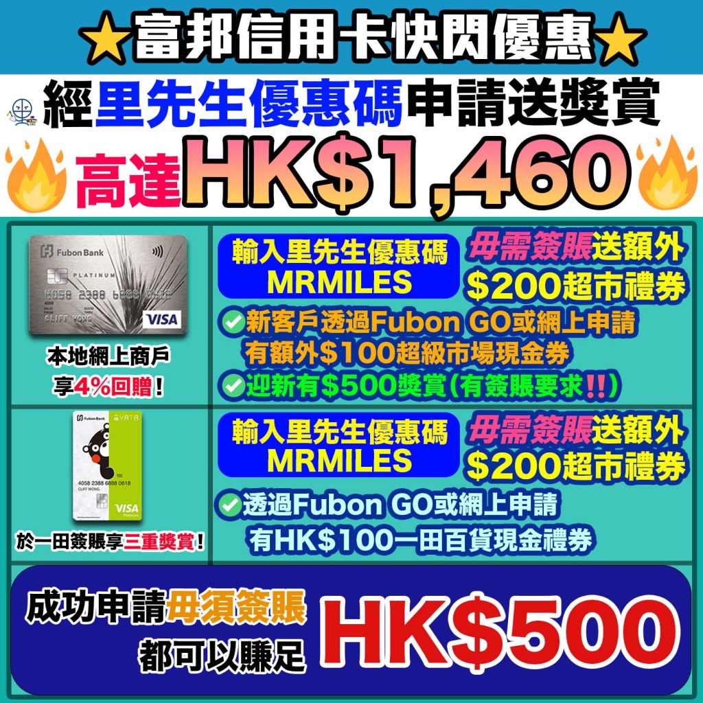 【富邦信用卡比較】富邦信用卡迎新賺盡HK$1,460獎賞！ 優惠、年費及申請條件