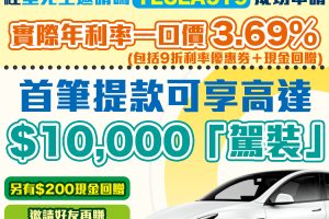 Fusion Bank Tesla貸款｜實際年利率一口價3.69%(包括現金回贈)*＋送HK$200現金回贈！