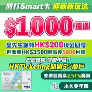 受保護的內容: 渣打Smart Card | 主打5%回贈商戶+外幣免手續費！迎新額外HK$200現金回贈！ 永久免年費/迎新/獨家優惠一覽