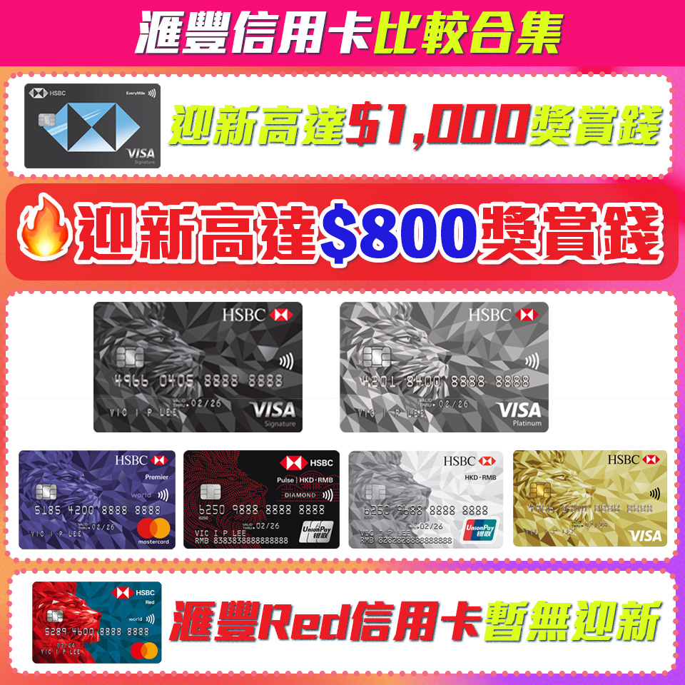 HSBC信用卡比較2023：滙豐信用卡優惠邊張多啲？申請邊張先好？