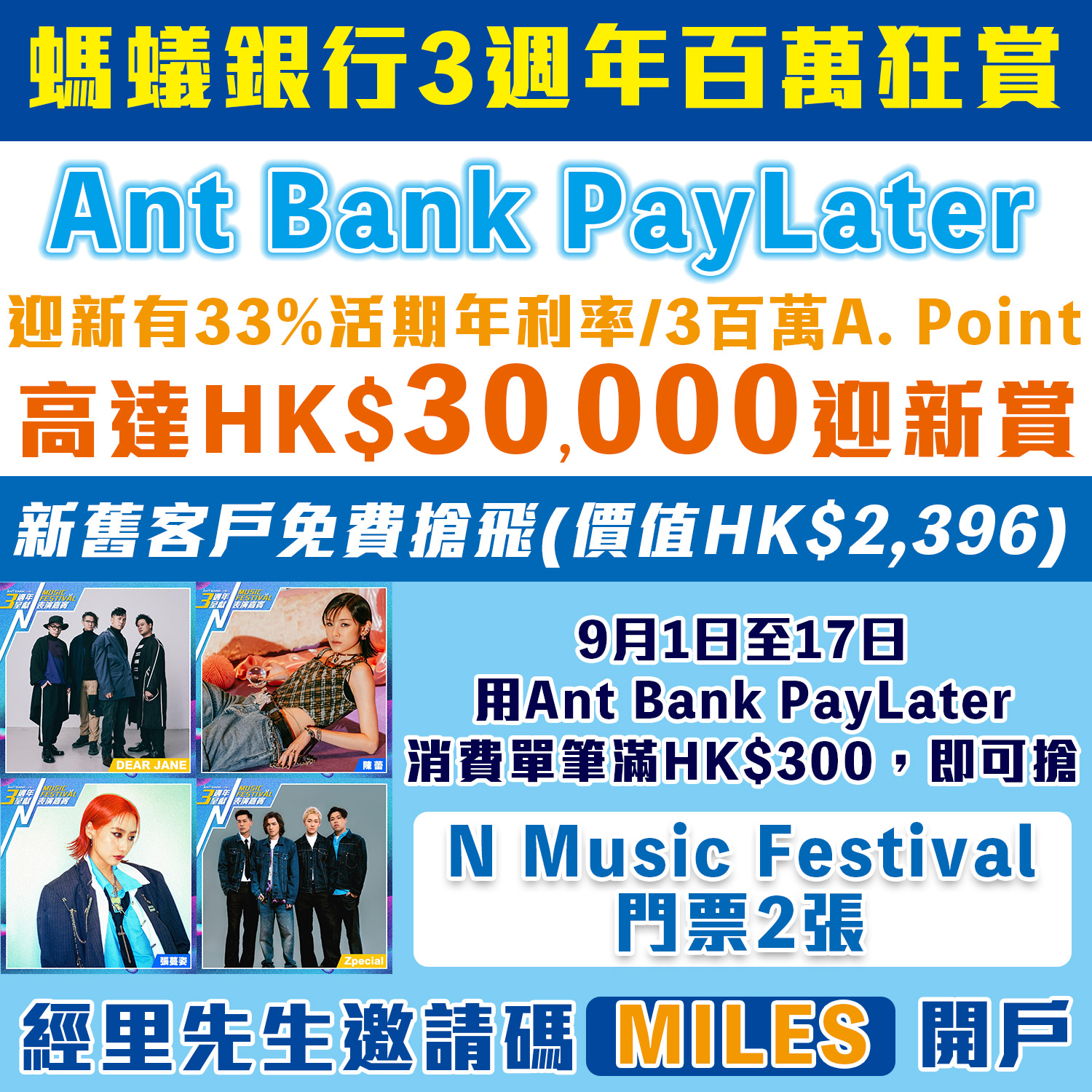 螞蟻銀行Ant Bank開戶優惠｜申請PayLater賺HK$300迎新禮券＋5%活期加息券！仲有得免費搶走2張N Music Festival門票！