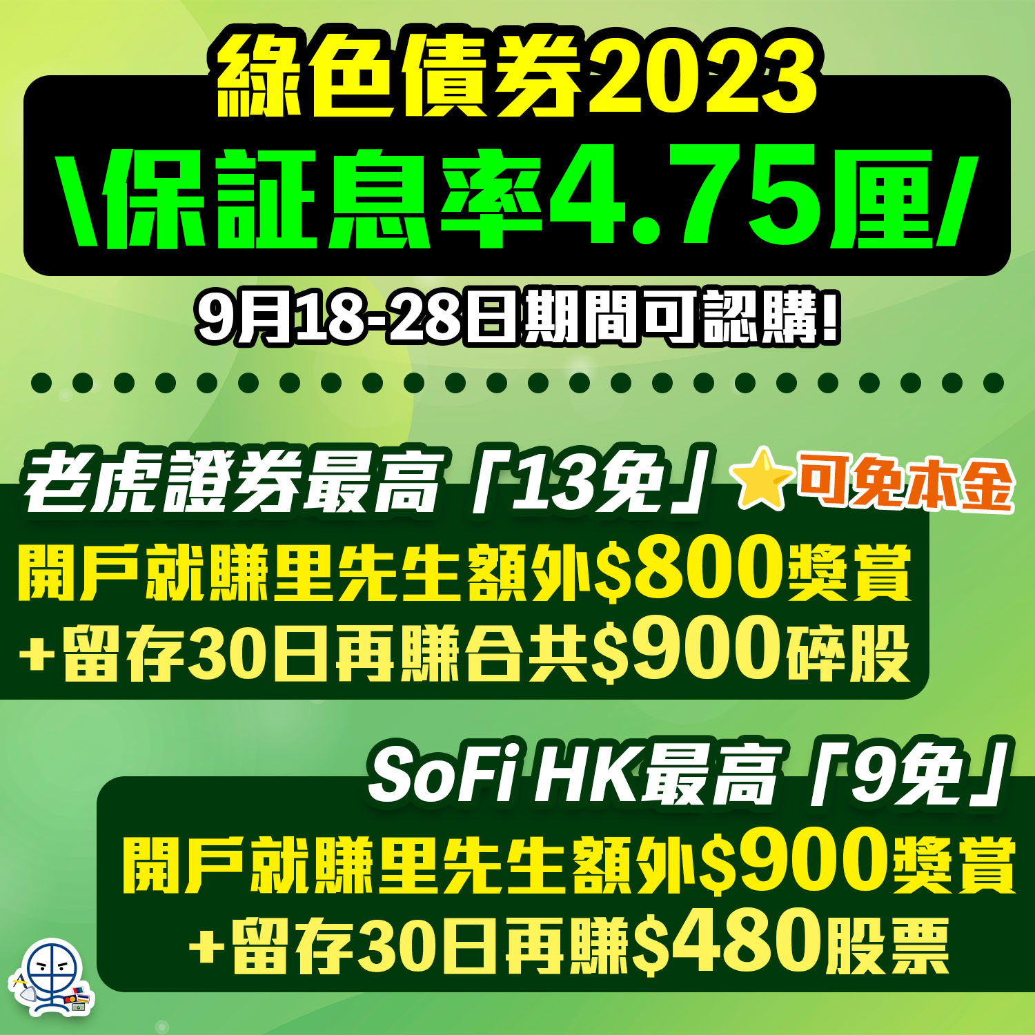 【政府綠色債券2023認購攻略】最少賺4.75厘息+證券行/銀行認購優惠、認購詳情、申請方法、一文睇哂！