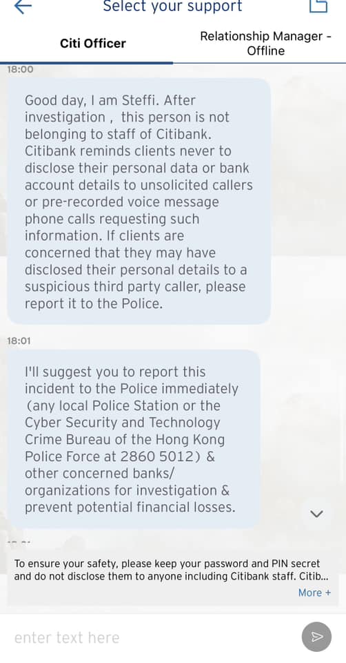 Citi live chat reply 2025