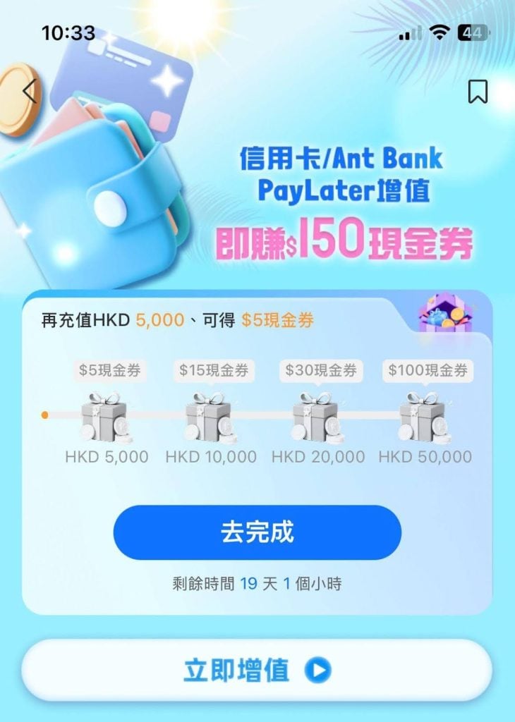AlipayHK信用卡增值優惠