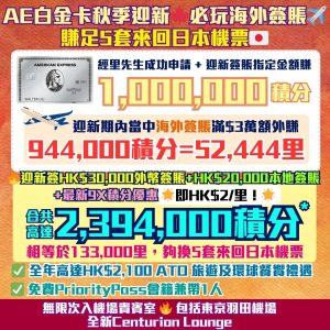 AE白金卡-迎新-獎賞-回贈-里數-AE積分