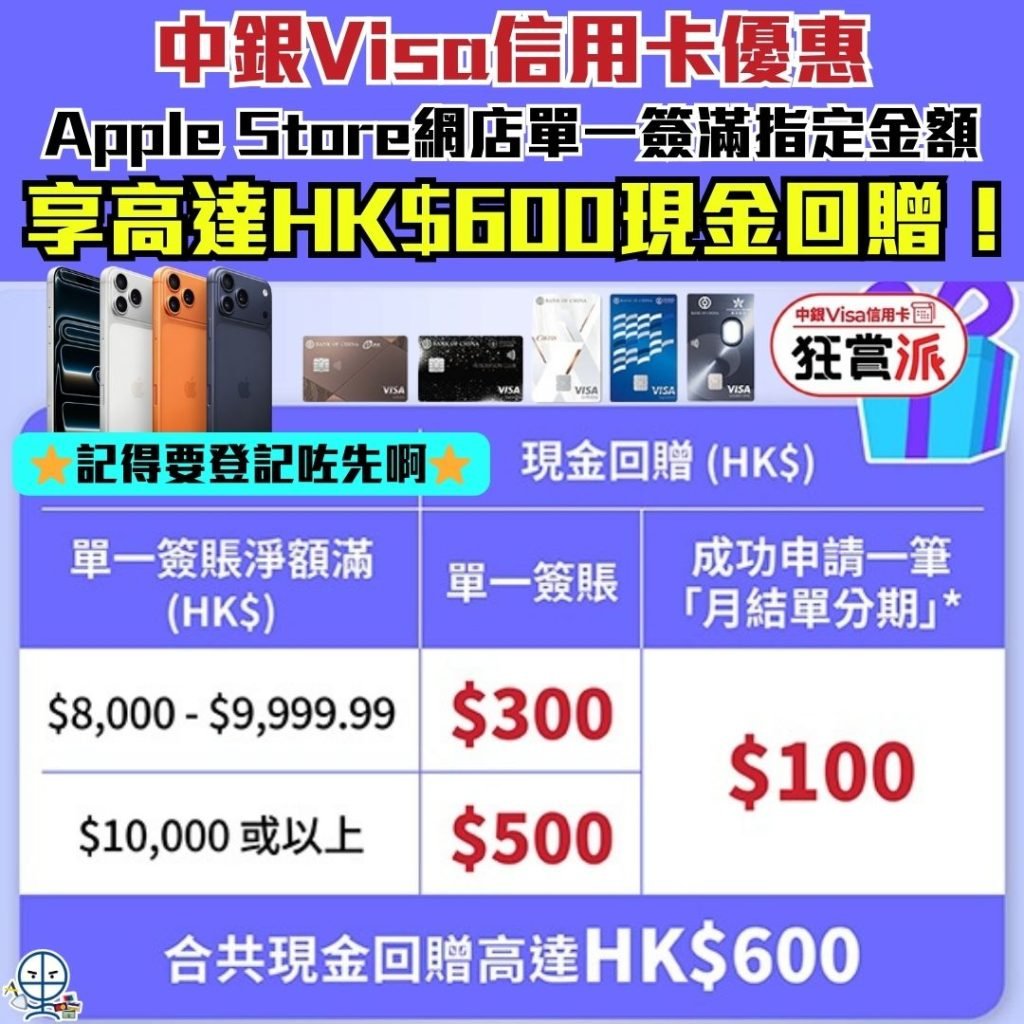 中銀Visa信用卡優惠-Apple Store網店優惠-買iPhone