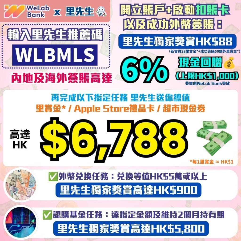 WeLab Bank x 里先生 開戶迎新三重賞 WeLab Bank扣賬卡 2026 WeLab Bank-開戶迎新三重賞-里先生推薦碼-開戶獨家獎賞-投資基金