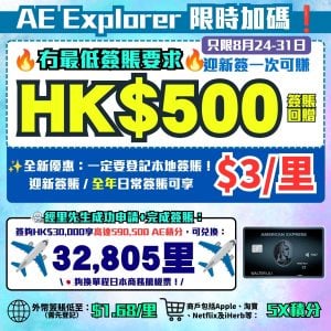 AE Explorer -Amex- 信用卡-迎新-里數-回贈-限時迎新-本地簽賬
