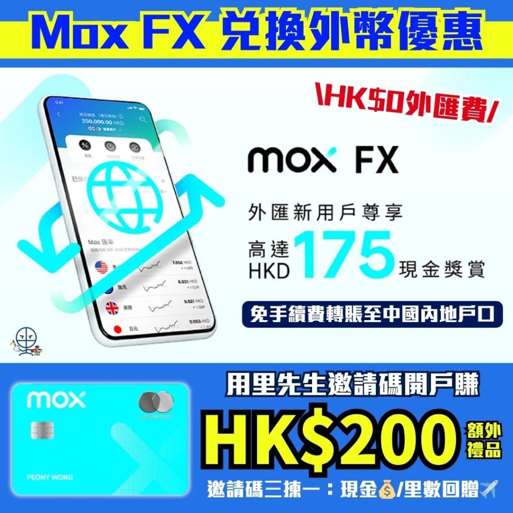 Mox FX 兌換外幣優惠 2026 Mox信用卡-Mox Credit-Mox FX 兌換外幣優惠-Mox換外幣-現金回贈-里數回贈